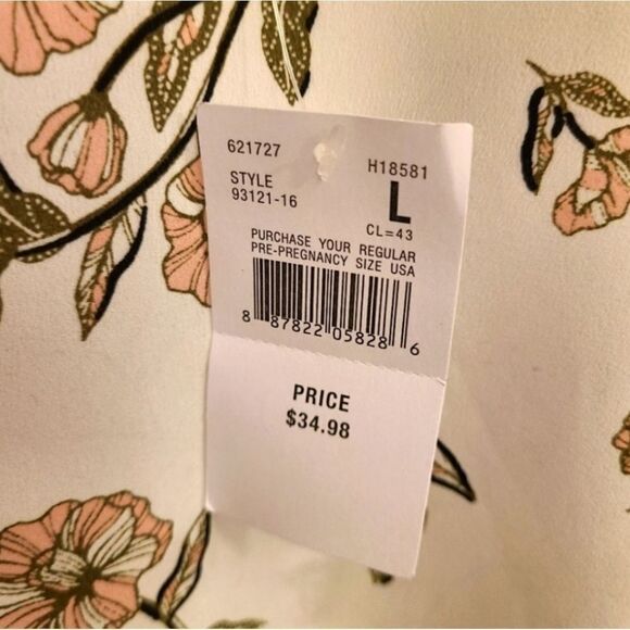 Motherhood Maternity Top Floral Zipper Piping Summer Sz L - Picture 4 of 12